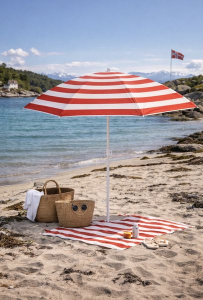 Strand parasoll RØD/HVIT