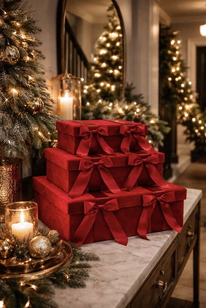 Â Fløyel /Sateng bokser dyp rød 3stk